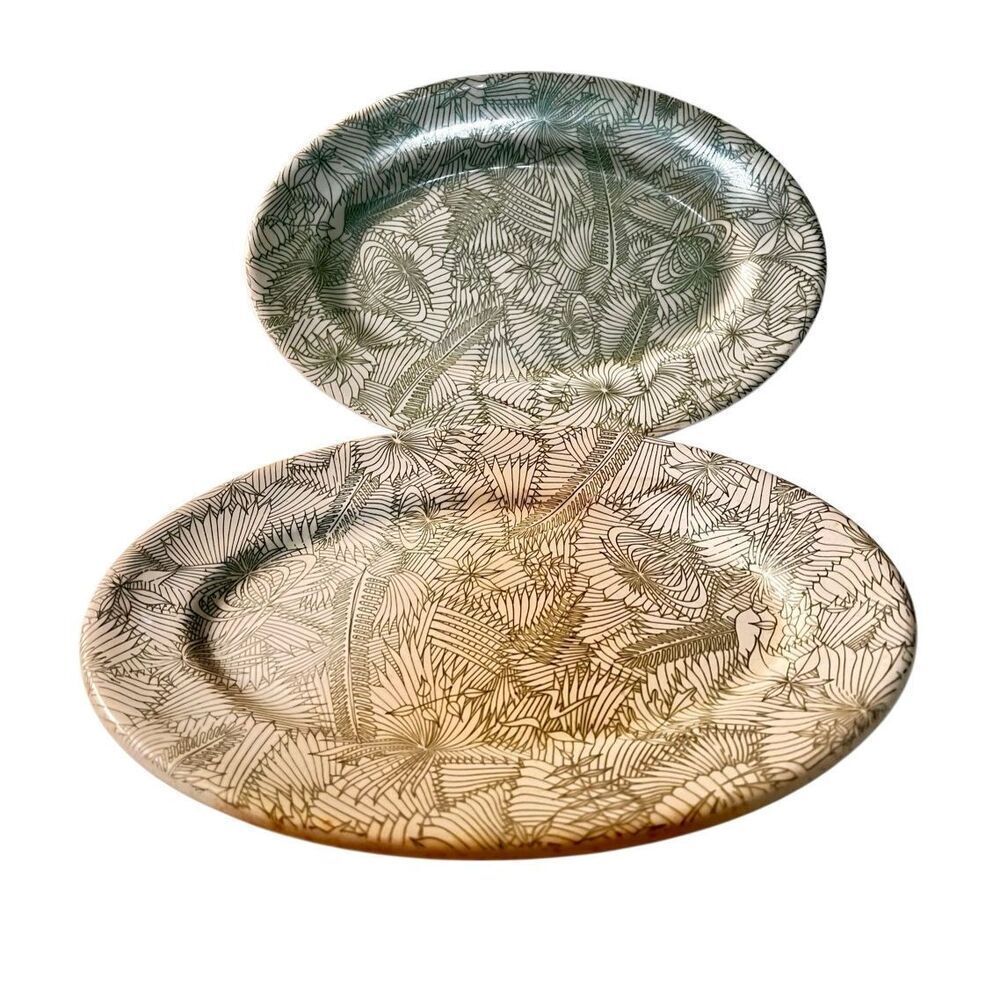 SET OF 2 VINTAGE MCM PETER TERRIS SHENANGO CHINA SWEET GRASS SERVING PLATTER